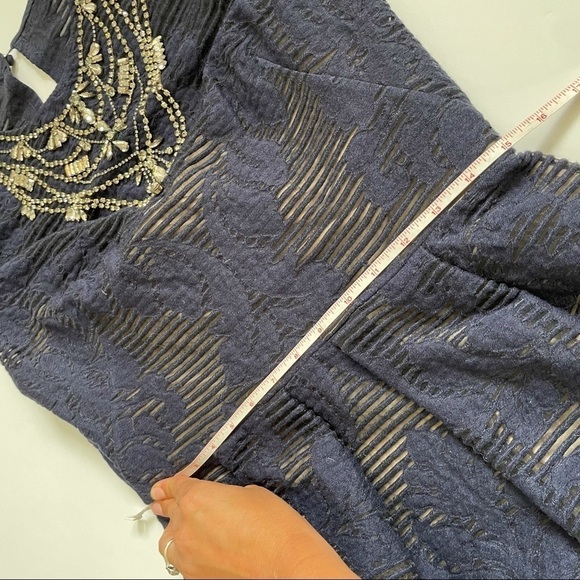 Lela Rose Navy Blue Jeweled Neck Full Skirt Dress - Picture 15 of 16